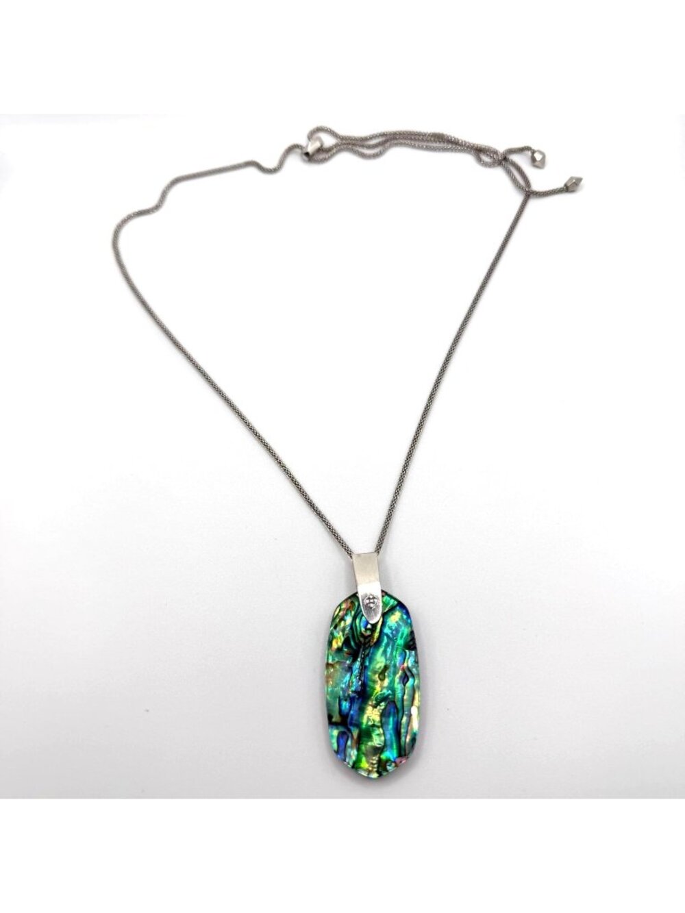 Kendra Scott Abalone Shell Pendant Necklace With Adjustable Silver Chain